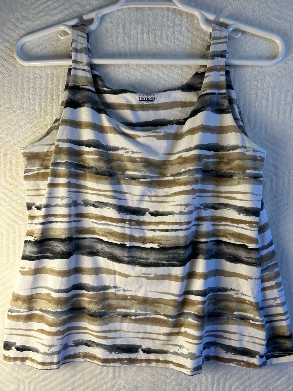 Basic Editions Striped Scoop Neck Tank in White, Tan & Black